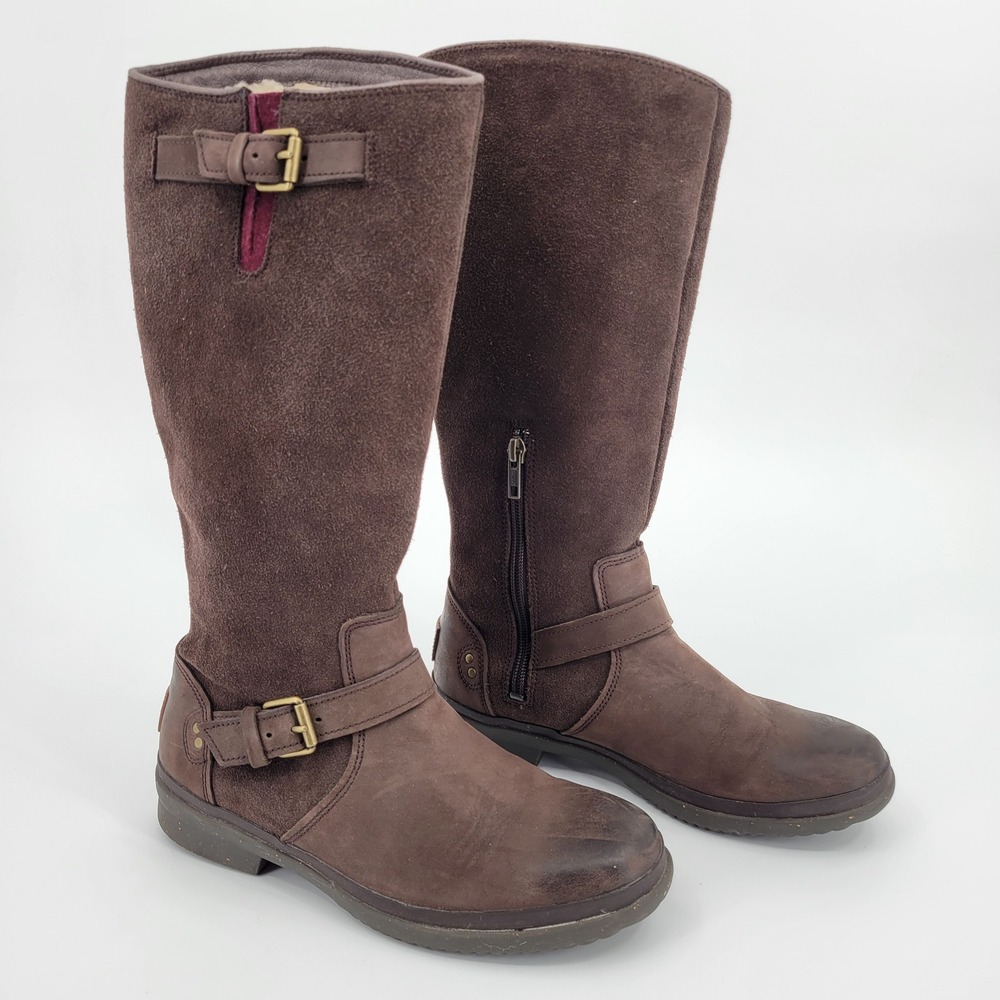 UGG Thomsen Suede Knee Riding Boot Women 7 Brown Waterproof Shearling Equestrian